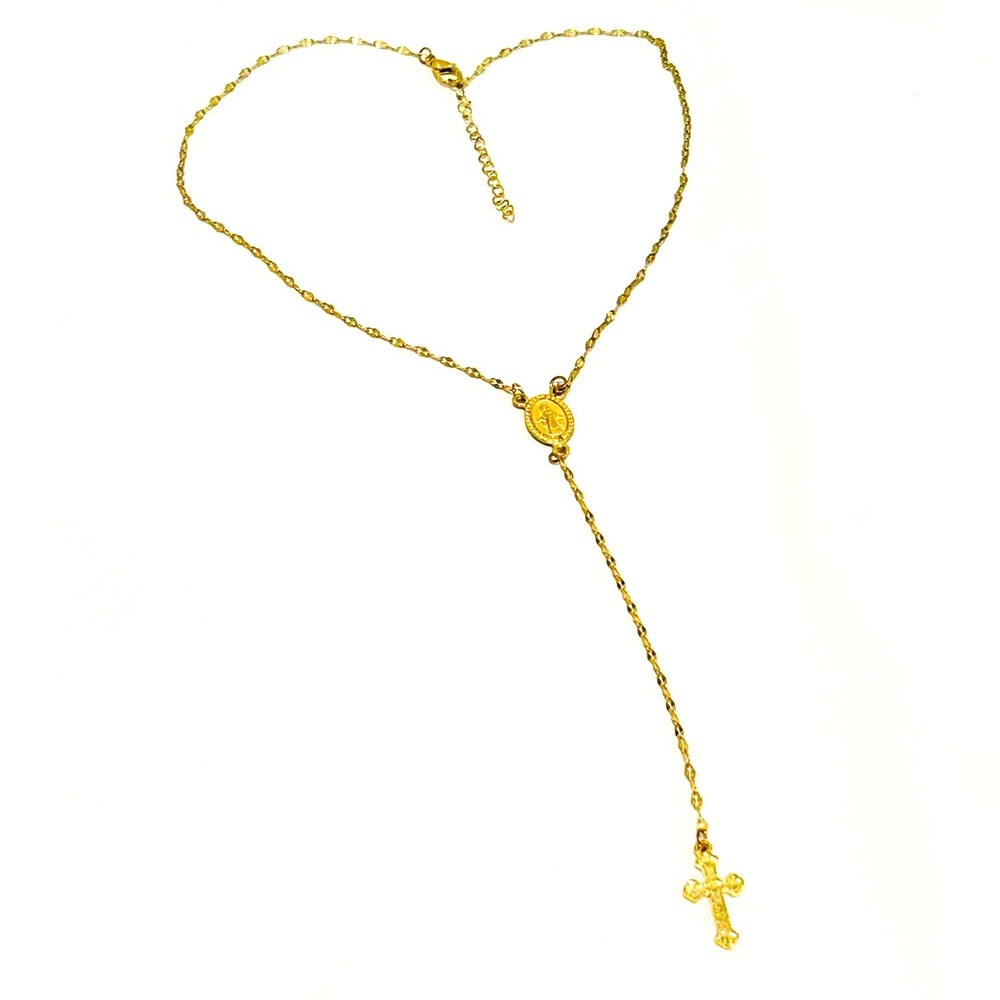 NEW Gold tone rosary bead style religious prayer Catholic necklace